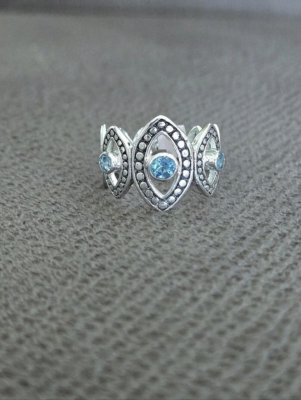 Athra Trading Inc. (ATI) Silver🤍 Ring💍 with Evil Eyes🧿 and Sky Blue🩵 Topaz